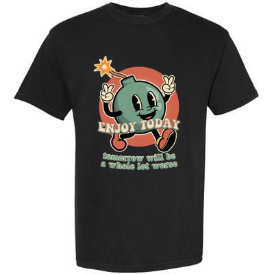 Retro Cartoon Bomb Nihilism Classic Fit Crew Neck Short Sleeve Black Garment-Dyed Heavyweight T-Shirt