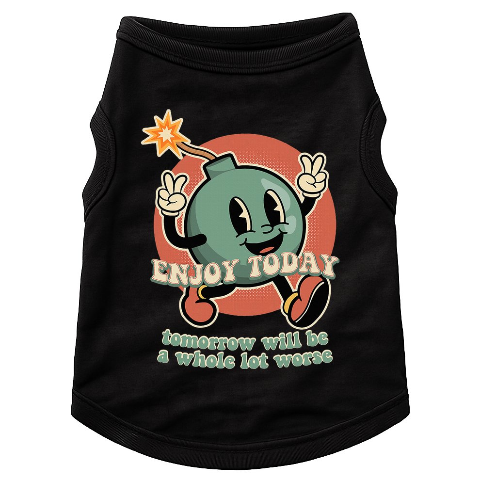 Retro Cartoon Bomb Nihilism Classic Fit Crew Neck Short Sleeve Black Doggie Tank