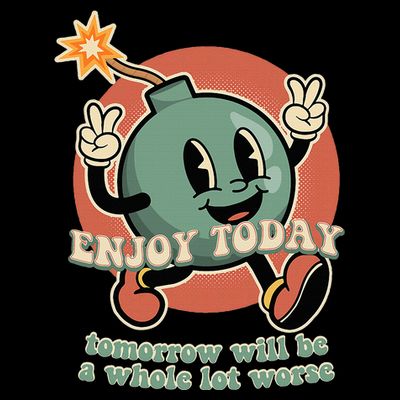 Retro Cartoon Bomb Nihilism Classic Fit Crew Neck Short Sleeve Black T-Shirt