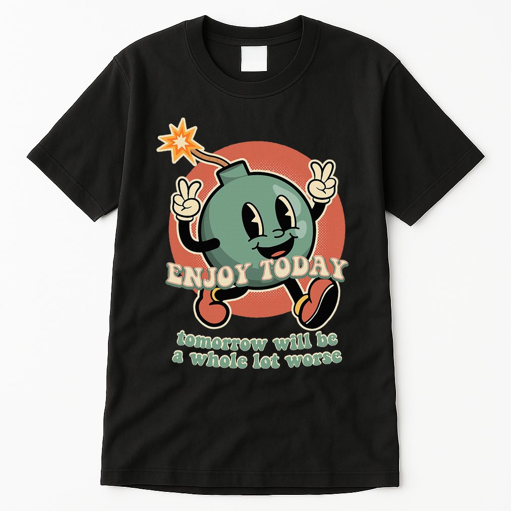 Retro Cartoon Bomb Nihilism Classic Fit Crew Neck Short Sleeve Black Tall T-Shirt