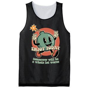 Retro Cartoon Bomb Nihilism Classic Fit Crew Neck Short Sleeve Black Mesh Reversible Basketball Jersey Tank