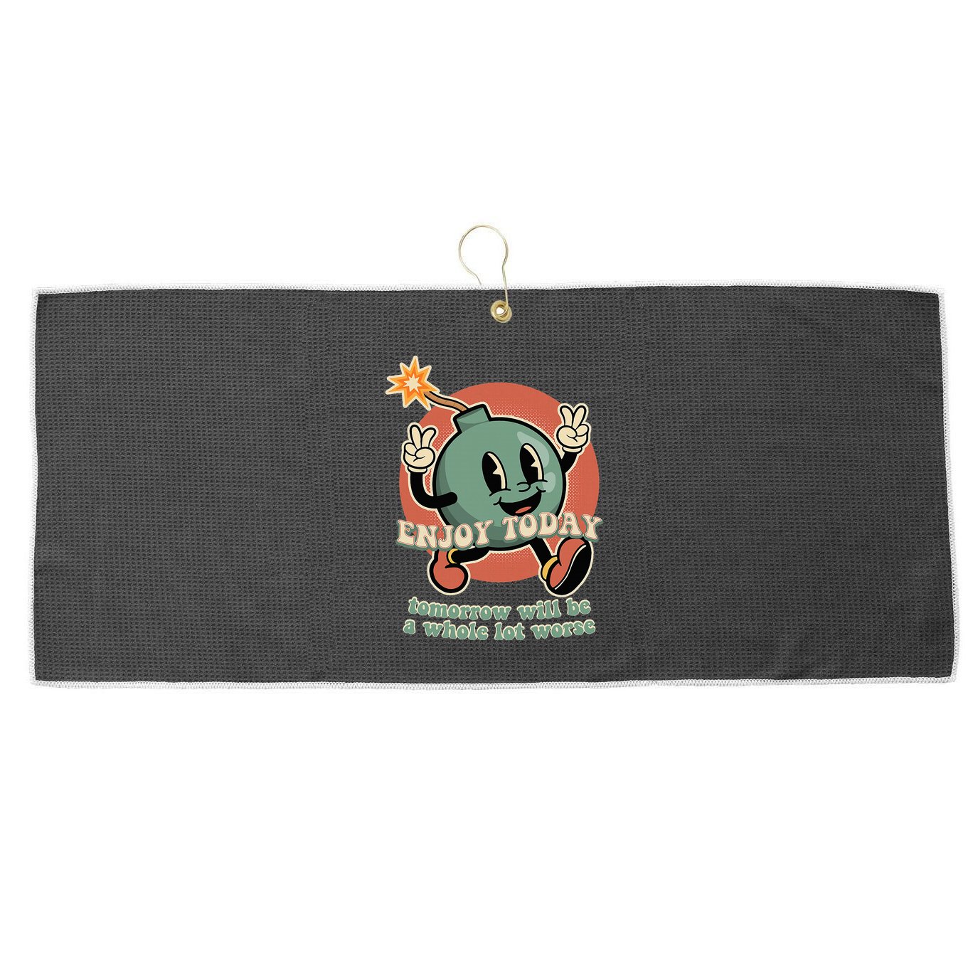 Retro Cartoon Bomb Nihilism Classic Fit Crew Neck Short Sleeve Black Large Microfiber Waffle Golf Towel