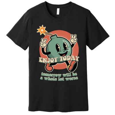 Retro Cartoon Bomb Nihilism Classic Fit Crew Neck Short Sleeve Black Premium T-Shirt