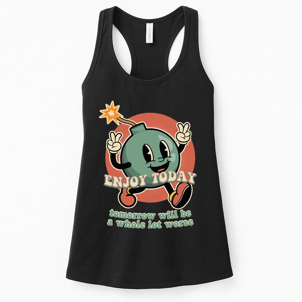 Retro Cartoon Bomb Nihilism Classic Fit Crew Neck Short Sleeve Black Womens Tank Top