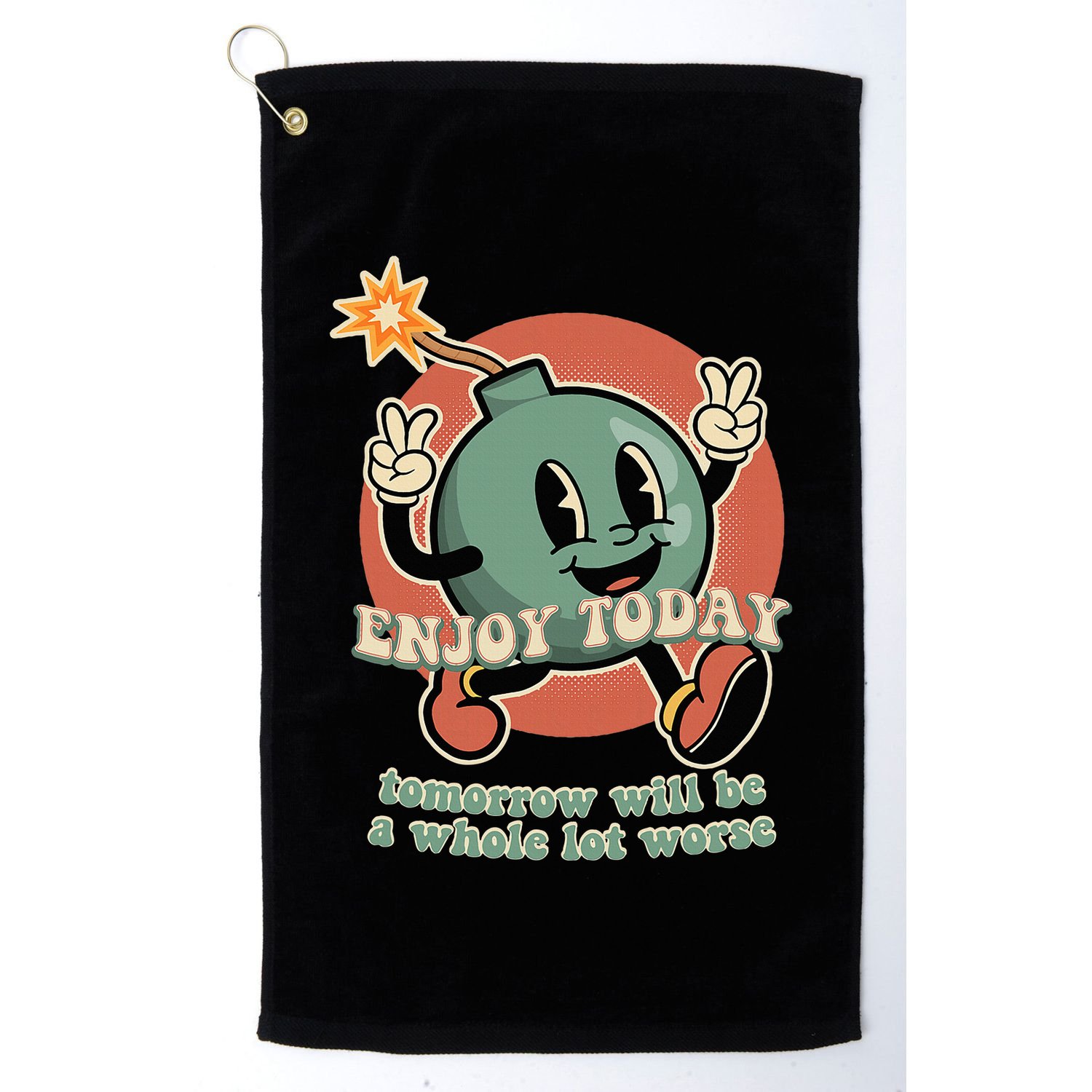Retro Cartoon Bomb Nihilism Classic Fit Crew Neck Short Sleeve Black Golf Towel