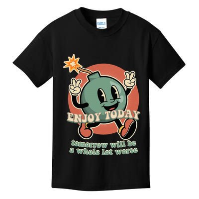 Retro Cartoon Bomb Nihilism Classic Fit Crew Neck Short Sleeve Black Kids T-Shirt