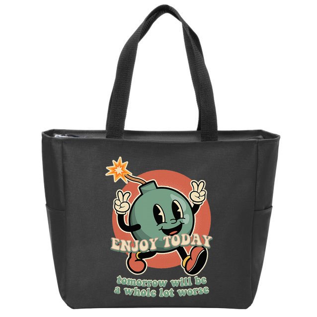Retro Cartoon Bomb Nihilism Classic Fit Crew Neck Short Sleeve Black Zip Tote Bag