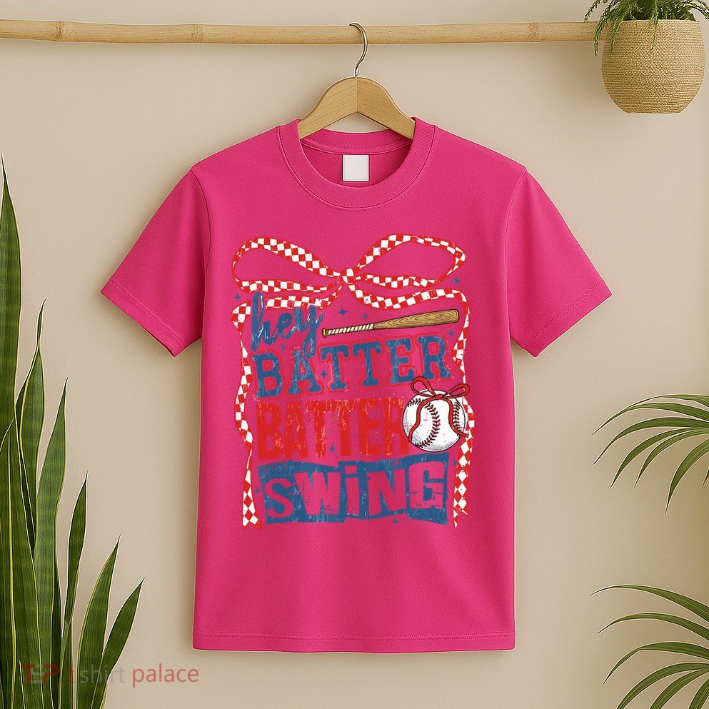 Retro Coquette Bow Hey Batter Batter Swing Game Day Baseball T-Shirt