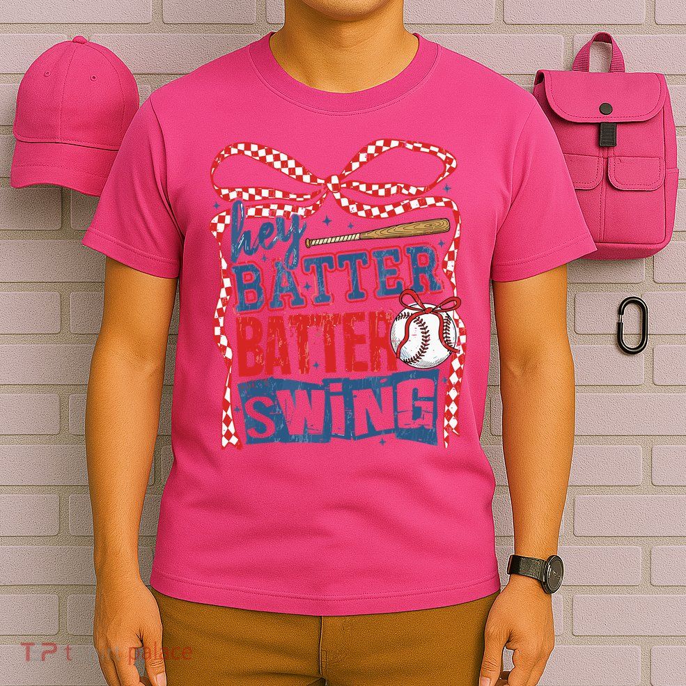 Retro Coquette Bow Hey Batter Batter Swing Game Day Baseball T-Shirt