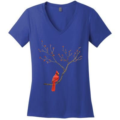 Red Cardinal Bird Lovers Birdwatching Birding Vintage Gift Women's V-Neck T-Shirt