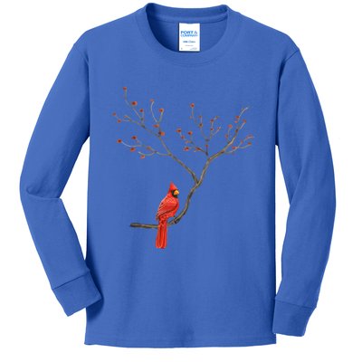 Red Cardinal Bird Lovers Birdwatching Birding Vintage Gift Kids Long Sleeve Shirt