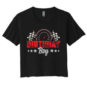 Race Car Birthday Party Racing Family Birthday Boy Pit Crew Women's Crop Top Tee