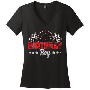 Race Car Birthday Party Racing Family Birthday Boy Pit Crew Women's V-Neck T-Shirt