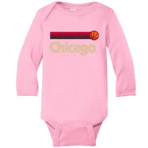 Red Chicago Basketball B Ball City Illinois Retro Chicago Baby Long Sleeve Bodysuit