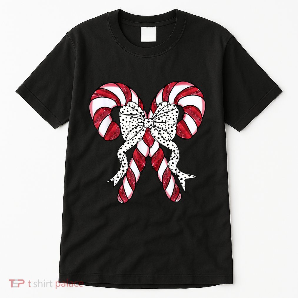 Retro Coquette Bow Candy Cane Christmas Season Tall T-Shirt