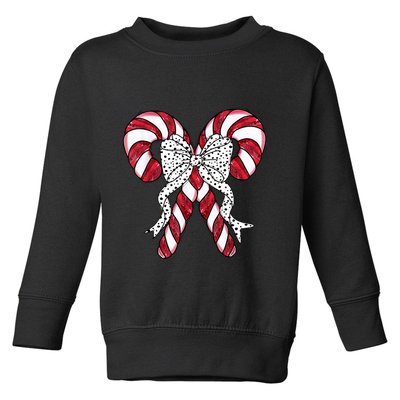 Retro Coquette Bow Candy Cane Christmas Season Toddler Sweatshirt
