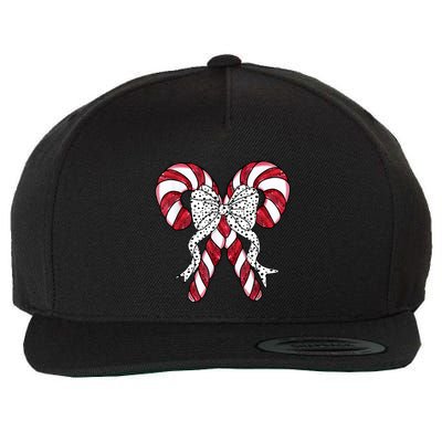 Retro Coquette Bow Candy Cane Christmas Season Wool Snapback Cap
