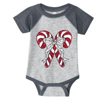 Retro Coquette Bow Candy Cane Christmas Season Infant Baby Jersey Bodysuit