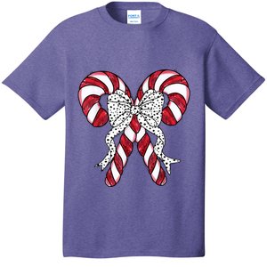 Retro Coquette Bow Candy Cane Christmas Season T-Shirt