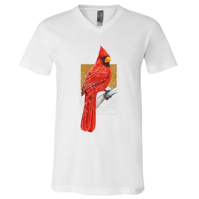 Red Cardinal Bird Watcher Bird Watching Vintage Nature Bird V-Neck T-Shirt