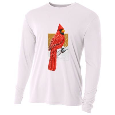 Red Cardinal Bird Watcher Bird Watching Vintage Nature Bird Cooling Performance Long Sleeve Crew