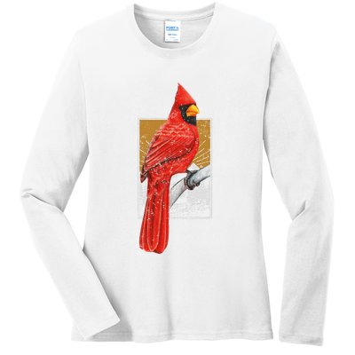 Red Cardinal Bird Watcher Bird Watching Vintage Nature Bird Ladies Long Sleeve Shirt