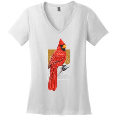Red Cardinal Bird Watcher Bird Watching Vintage Nature Bird Women's V-Neck T-Shirt