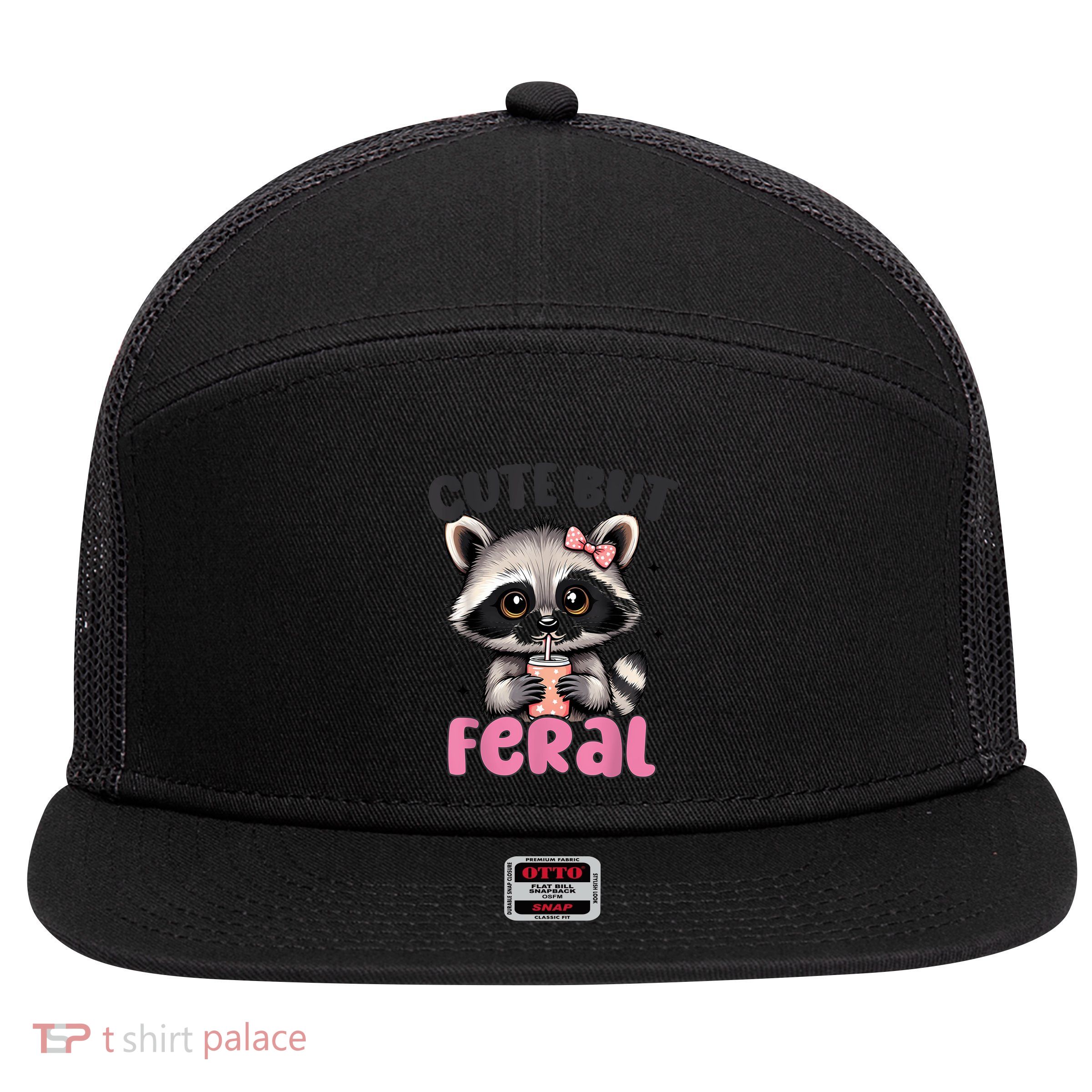 Raccoon Cute But Feral Girl Funny Raccoon Lover 7 Panel Mesh Trucker Snapback Hat