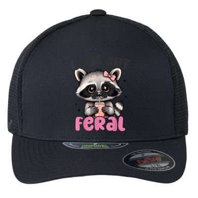 Raccoon Cute But Feral Girl Funny Raccoon Lover Flexfit Unipanel Trucker Cap