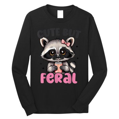 Raccoon Cute But Feral Girl Funny Raccoon Lover Long Sleeve Shirt