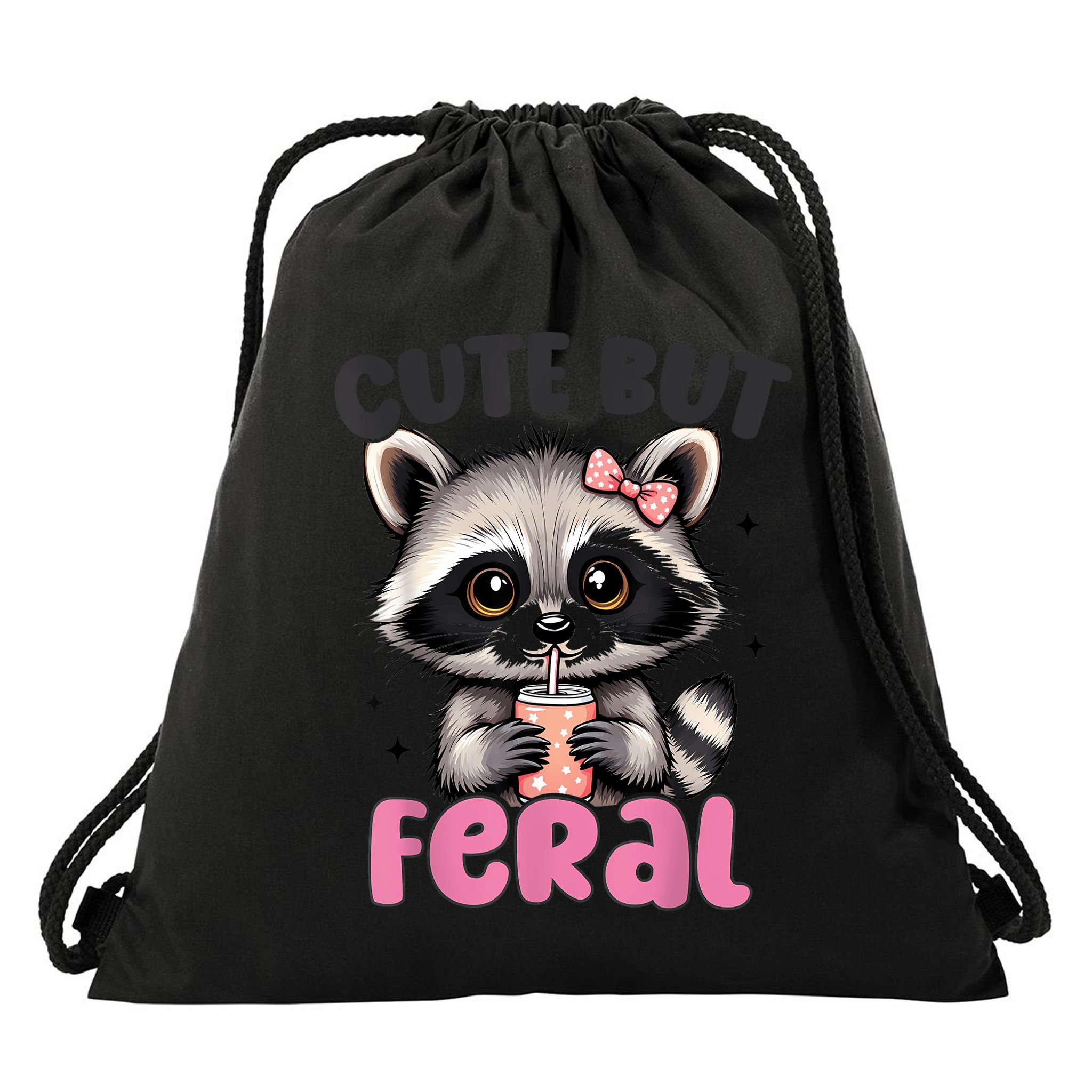 Raccoon Cute But Feral Girl Funny Raccoon Lover Drawstring Bag