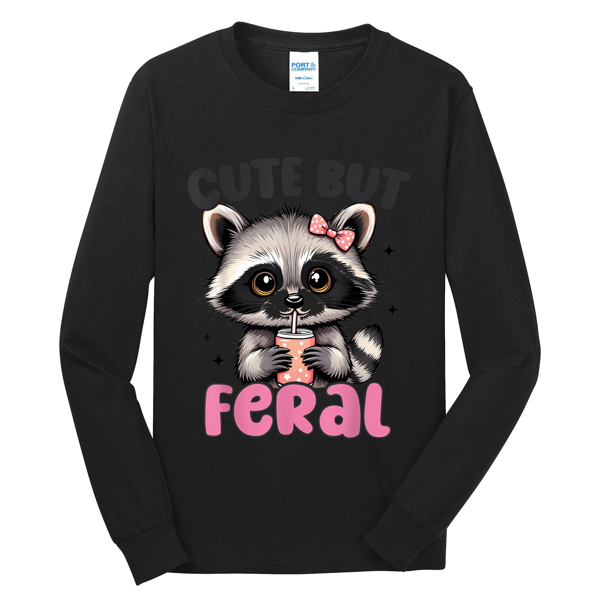 Raccoon Cute But Feral Girl Funny Raccoon Lover Tall Long Sleeve T-Shirt