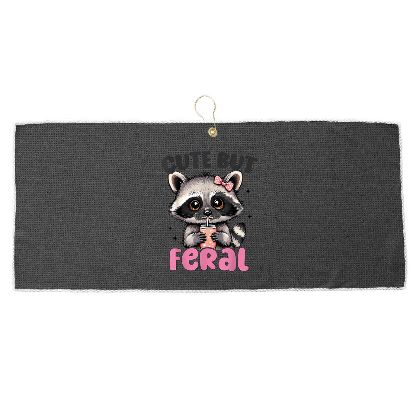 Raccoon Cute But Feral Girl Funny Raccoon Lover Large Microfiber Waffle Golf Towel