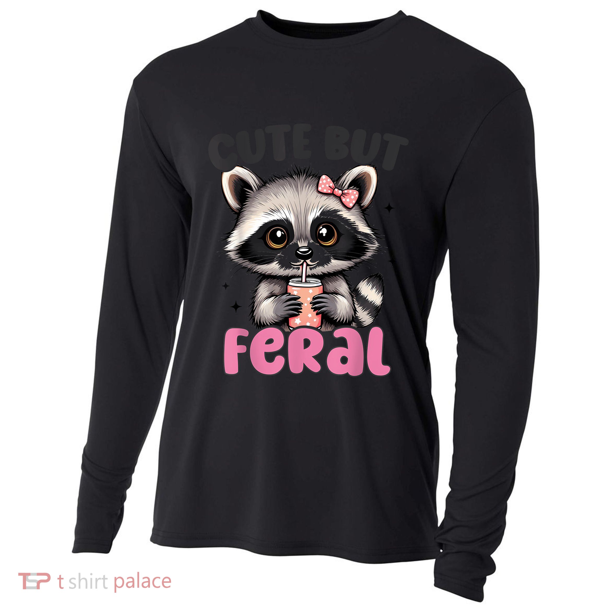 Raccoon Cute But Feral Girl Funny Raccoon Lover Cooling Performance Long Sleeve Crew