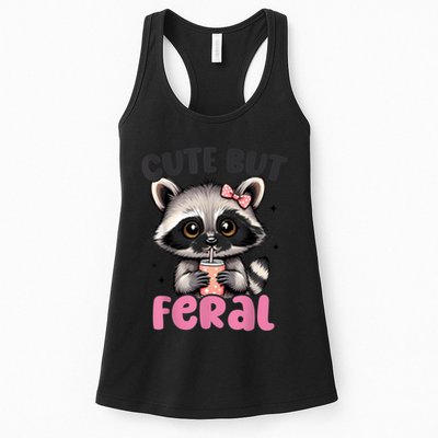 Raccoon Cute But Feral Girl Funny Raccoon Lover Womens Tank Top