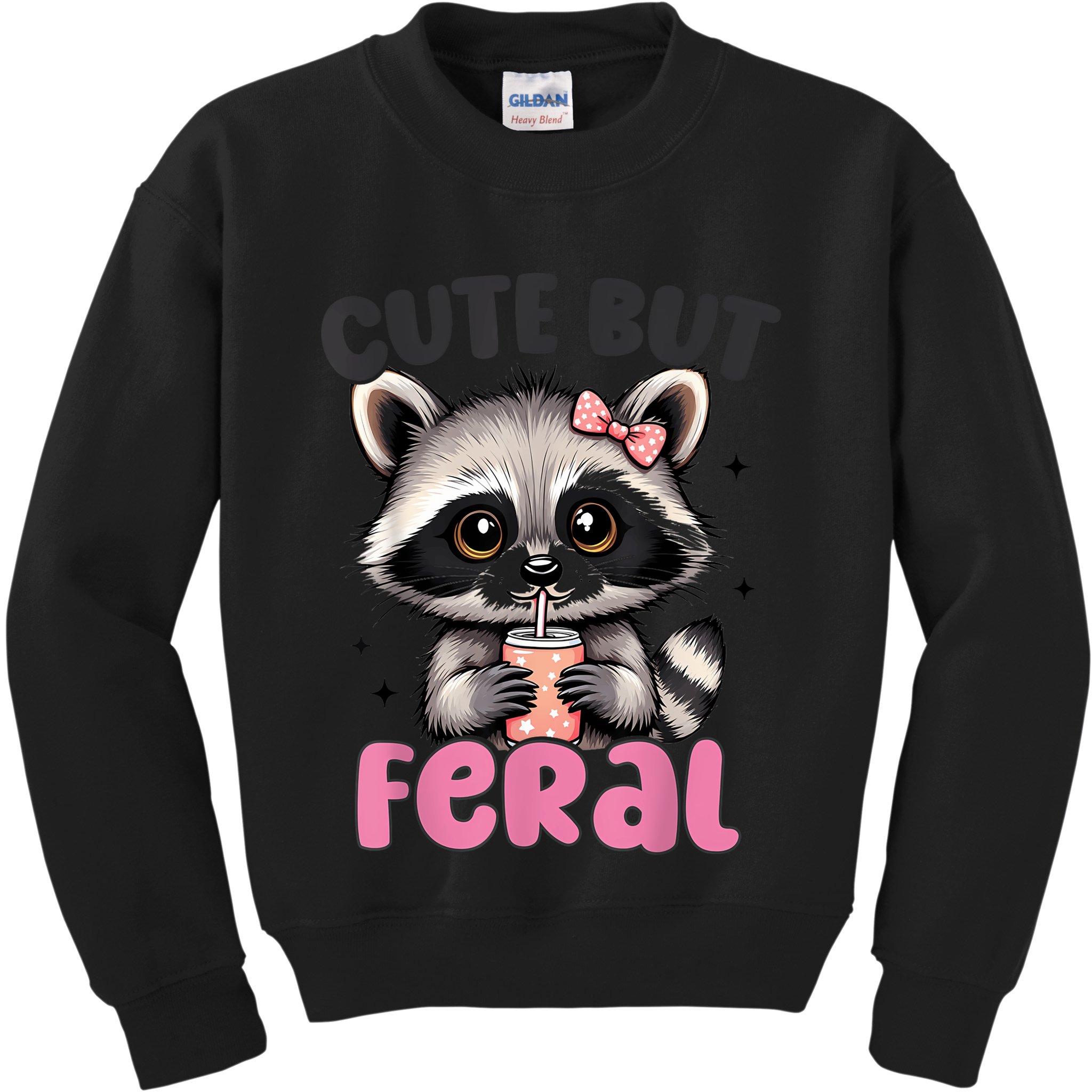 Raccoon Cute But Feral Girl Funny Raccoon Lover Kids Sweatshirt