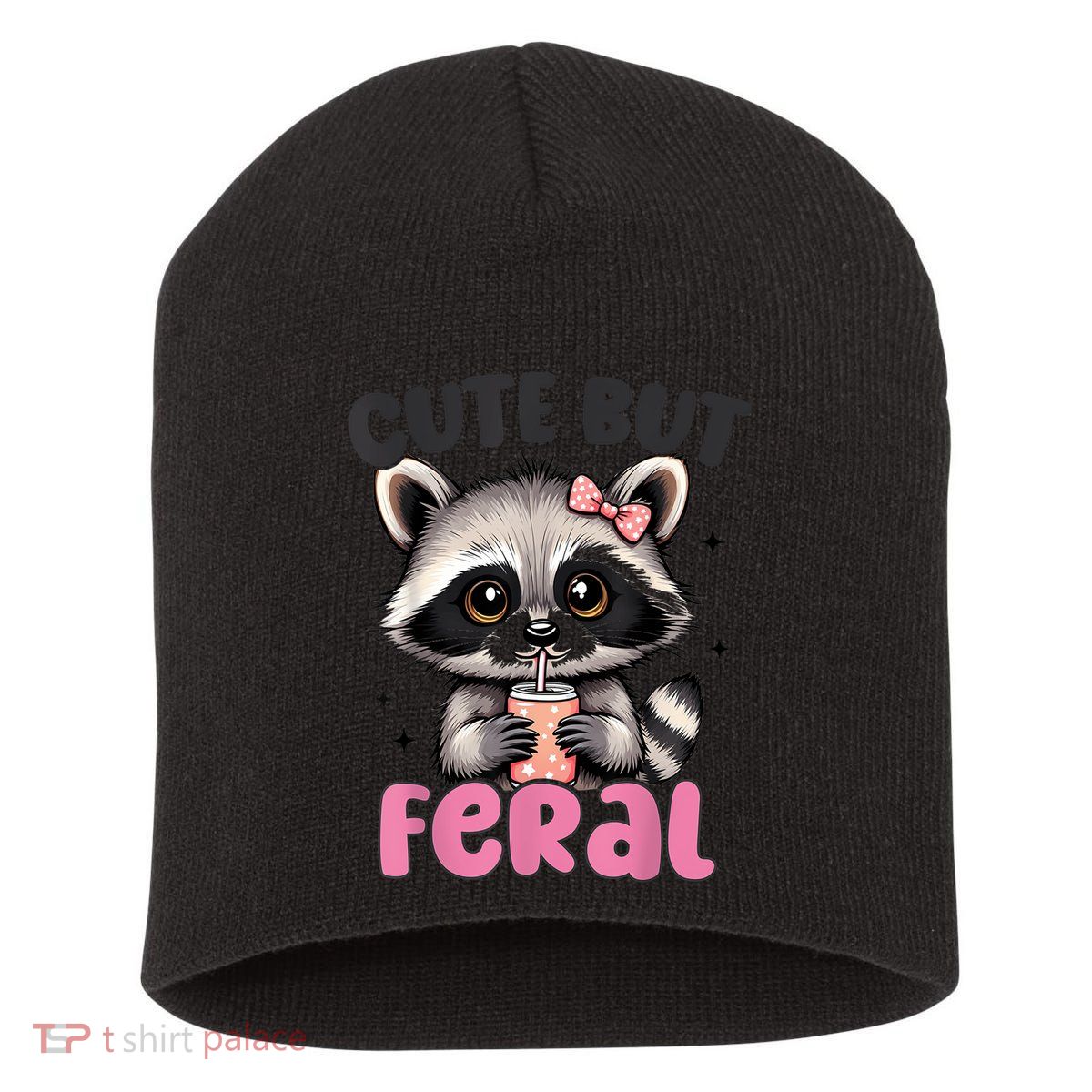 Raccoon Cute But Feral Girl Funny Raccoon Lover Short Acrylic Beanie