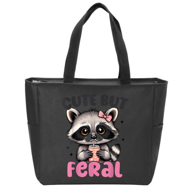 Raccoon Cute But Feral Girl Funny Raccoon Lover Zip Tote Bag