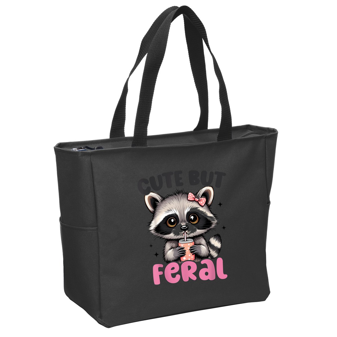 Raccoon Cute But Feral Girl Funny Raccoon Lover Zip Tote Bag