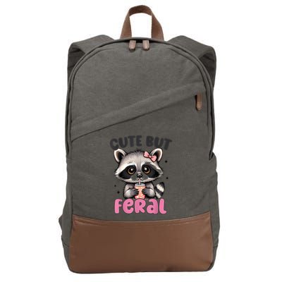 Raccoon Cute But Feral Girl Funny Raccoon Lover Cotton Canvas Backpack