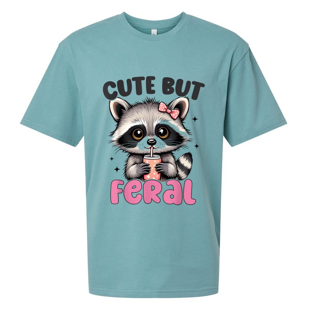 Raccoon Cute But Feral Girl Funny Raccoon Lover Sueded Cloud Jersey T-Shirt
