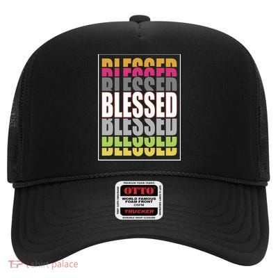 Retro Colored Blessed Mashup High Crown Mesh Back Trucker Hat
