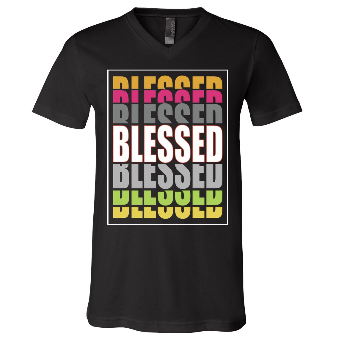 Retro Colored Blessed Mashup V-Neck T-Shirt