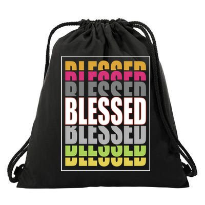 Retro Colored Blessed Mashup Drawstring Bag