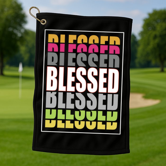 Retro Colored Blessed Mashup Golf Towel
