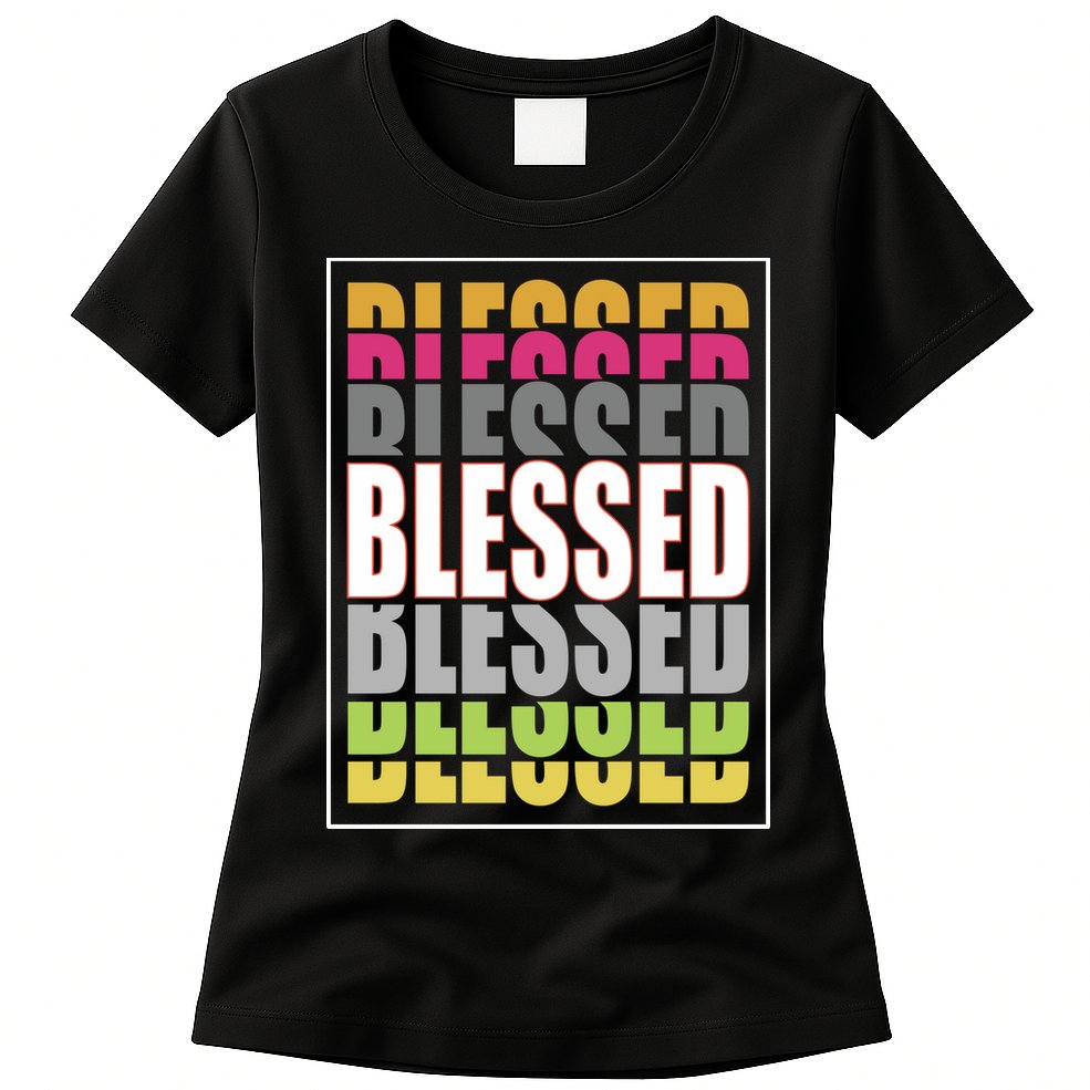 Retro Colored Blessed Mashup Womens T-Shirt