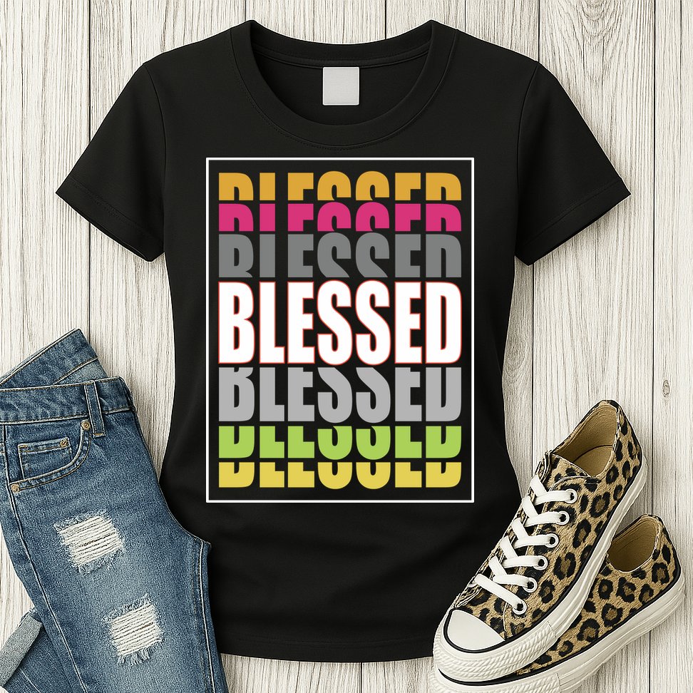 Retro Colored Blessed Mashup Womens T-Shirt