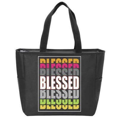 Retro Colored Blessed Mashup Zip Tote Bag
