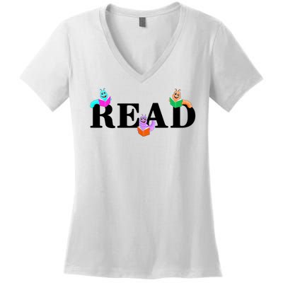 Read Cute Book Worms Women's V-Neck T-Shirt