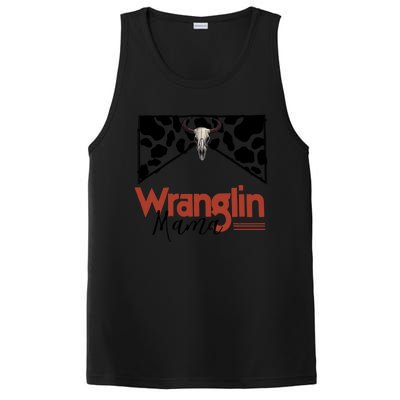 Retro Cowhide Bull Skull Wrangling Mama Western Country Gift PosiCharge Competitor Tank